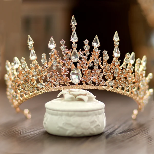 Chic / Beautiful Gold Tiara Bridal Hair Accessories 2020 Alloy Rhinestone Accessories