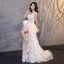 Sexy Blanche Transparentes Robe De Soirée 2020 Princesse V-Cou Sans Manches Appliques En Dentelle Train De Balayage Dos Nu Robe De Ceremonie