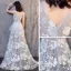 Sexy Blanche Transparentes Robe De Soirée 2020 Princesse V-Cou Sans Manches Appliques En Dentelle Train De Balayage Dos Nu Robe De Ceremonie