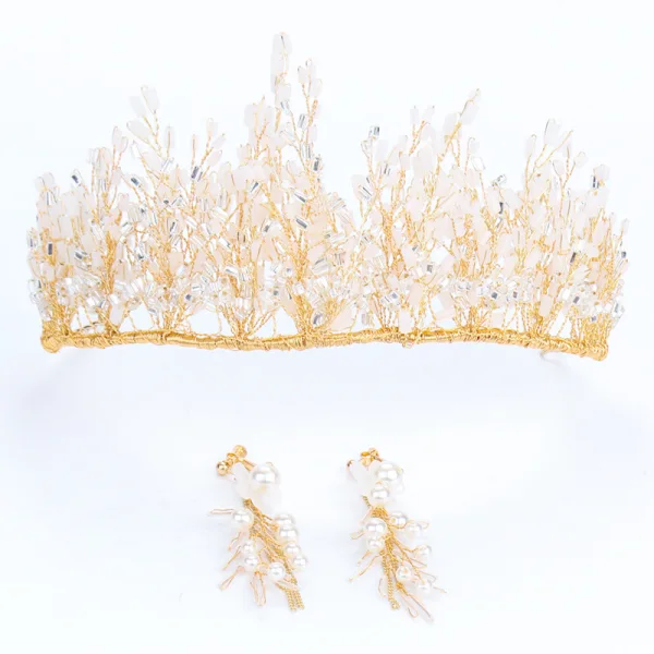 Charming Gold Tiara Earrings Bridal Jewelry 2020 Alloy Beading Pearl Wedding Accessories