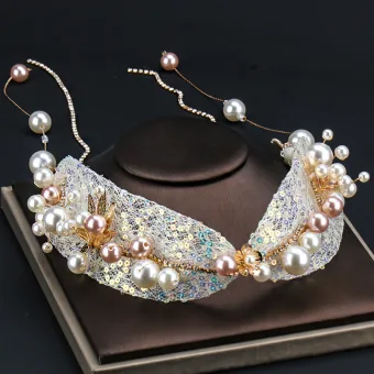 Chic Beautiful Gold Headbands Bridal Hair Accessories 2020 Alloy Rhinestone Tulle Sequins Pearl Headpieces Wedding Accessories