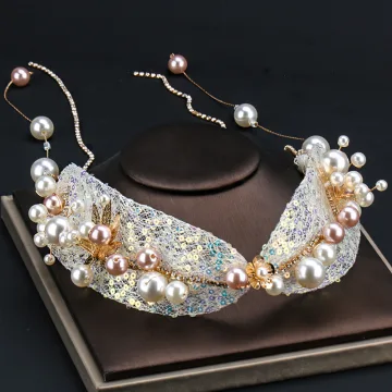 Chic Belle Doré Bandeaux Accessoire Cheveux Mariage 2020 Alliage Faux Diamant Tulle Paillettes Perle Accessoire Cheveux Mariage Accessorize