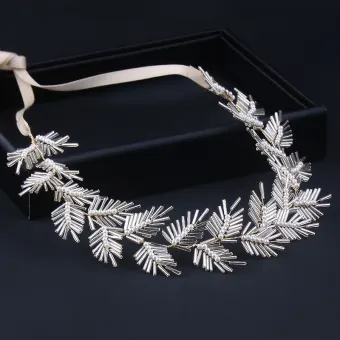 Elegant Gold Headbands Bridal Hair Accessories 2020 Alloy Lace Up Pearl Beading Headpieces Wedding Accessories