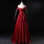 Modest / Simple Burgundy Satin Evening Dresses  2020 A-Line / Princess Off-The-Shoulder Short Sleeve Sash Floor-Length / Long Ruffle Backless Formal Dresses