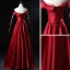Modest / Simple Burgundy Satin Evening Dresses  2020 A-Line / Princess Off-The-Shoulder Short Sleeve Sash Floor-Length / Long Ruffle Backless Formal Dresses