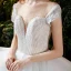 Romantique Blanche La Mariée Robe De Mariée 2020 Robe Boule Transparentes Encolure Dégagée Manches Courtes Dos Nu Perlage Glitter Tulle Cathedral Train Volants