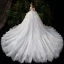Romantique Blanche La Mariée Robe De Mariée 2020 Robe Boule Transparentes Encolure Dégagée Manches Courtes Dos Nu Perlage Glitter Tulle Cathedral Train Volants