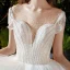 Romantique Blanche La Mariée Robe De Mariée 2020 Robe Boule Transparentes Encolure Dégagée Manches Courtes Dos Nu Perlage Glitter Tulle Cathedral Train Volants