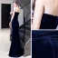 Modest / Simple Navy Blue Velour Evening Dresses  2020 A-Line / Princess One-Shoulder Short Sleeve Floor-Length / Long Backless Formal Dresses