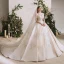 Luxe Champagne La Mariée Robe De Mariée 2020 Robe Boule Transparentes Encolure Dégagée Manches Courtes Dos Nu Fait main Perlage Paillettes Glitter Tulle Cathedral Train Volants
