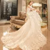 Chic / Beautiful Hall Wedding Dresses 2017 White Trumpet / Mermaid Cathedral Train Scoop Neck 1/2 Sleeves Backless Lace Appliques Rhinestone Sequins