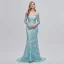 Sexy Mint Green Sequins Lace Flower Evening Dresses 2023 Trumpet / Mermaid Off-The-Shoulder 3/4 Sleeve Backless Floor-Length / Long Evening Party Formal Dresses