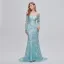 Sexy Mint Green Sequins Lace Flower Evening Dresses 2023 Trumpet / Mermaid Off-The-Shoulder 3/4 Sleeve Backless Floor-Length / Long Evening Party Formal Dresses