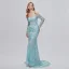 Sexy Mint Green Sequins Lace Flower Evening Dresses 2023 Trumpet / Mermaid Off-The-Shoulder 3/4 Sleeve Backless Floor-Length / Long Evening Party Formal Dresses