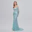 Sexy Mint Green Sequins Lace Flower Evening Dresses 2023 Trumpet / Mermaid Off-The-Shoulder 3/4 Sleeve Backless Floor-Length / Long Evening Party Formal Dresses