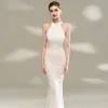 Chic / Beautiful White Evening Dresses  2020 Trumpet / Mermaid Scoop Neck Sleeveless Beading Sequins Floor-Length / Long Formal Dresses
