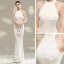 Chic / Beautiful White Evening Dresses  2020 Trumpet / Mermaid Scoop Neck Sleeveless Beading Sequins Floor-Length / Long Formal Dresses