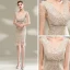 Scintillantes Champagne Paillettes Robe De Fete 2020 Col v profond Sans Manches Perlage Courte Robe De Ceremonie