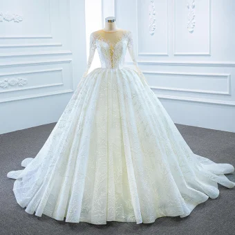 Luxury Gorgeous White Bridal Wedding Dresses 2020 Ball Gown See Through Scoop Neck Sleeveless Backless Appliques Lace Beading Glitter Tulle Court Train