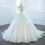 Luxury / Gorgeous White Bridal Wedding Dresses 2020 Ball Gown See-through Scoop Neck Sleeveless Backless Appliques Lace Beading Glitter Tulle Court Train