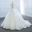 Luxury / Gorgeous White Bridal Wedding Dresses 2020 Ball Gown See-through Scoop Neck Sleeveless Backless Appliques Lace Beading Glitter Tulle Court Train