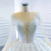 Luxury / Gorgeous White Bridal Wedding Dresses 2020 Ball Gown See-through Scoop Neck Sleeveless Backless Appliques Lace Beading Glitter Tulle Court Train