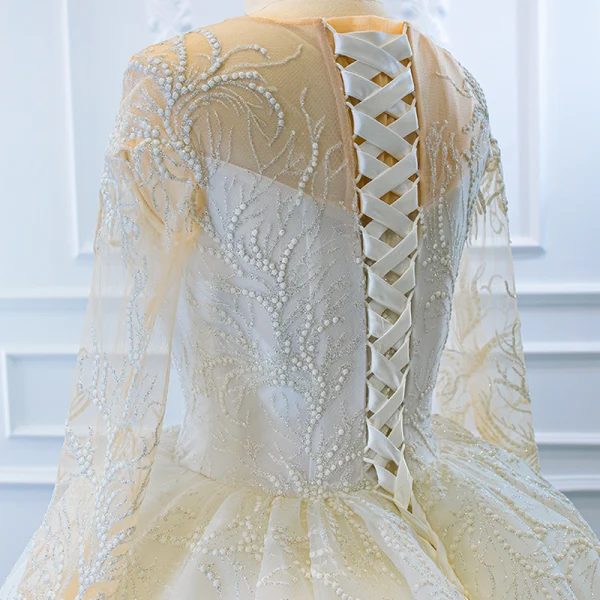 Luxury / Gorgeous White Bridal Wedding Dresses 2020 Ball Gown See-through Scoop Neck Sleeveless Backless Appliques Lace Beading Glitter Tulle Court Train