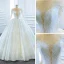 Luxury / Gorgeous White Bridal Wedding Dresses 2020 Ball Gown See-through Scoop Neck Sleeveless Backless Appliques Lace Beading Glitter Tulle Court Train