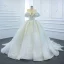 Luxury / Gorgeous White Bridal Wedding Dresses 2020 Ball Gown Off-The-Shoulder Short Sleeve Backless Glitter Tulle Beading Appliques Lace Chapel Train Ruffle