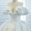 Luxury / Gorgeous White Bridal Wedding Dresses 2020 Ball Gown Off-The-Shoulder Short Sleeve Backless Glitter Tulle Beading Appliques Lace Chapel Train Ruffle