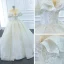 Luxury / Gorgeous White Bridal Wedding Dresses 2020 Ball Gown Off-The-Shoulder Short Sleeve Backless Glitter Tulle Beading Appliques Lace Chapel Train Ruffle