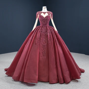 Vintage Originale Bordeaux Robe De Bal 2020 Robe Boule Transparentes Encolure Dégagée Manches Longues Paillettes Fait Main Perlage Tribunal Train Volants Dos Nu Robe De Ceremonie