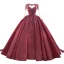 Vintage / Originale Bordeaux Robe De Bal 2020 Robe Boule Transparentes Encolure Dégagée Manches Longues Paillettes Fait main Perlage Tribunal Train Volants Dos Nu Robe De Ceremonie