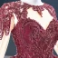 Vintage / Originale Bordeaux Robe De Bal 2020 Robe Boule Transparentes Encolure Dégagée Manches Longues Paillettes Fait main Perlage Tribunal Train Volants Dos Nu Robe De Ceremonie