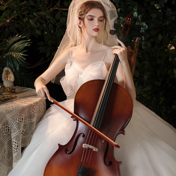 Modest / Simple White Bridal Wedding Dresses 2020 Ball Gown Spaghetti Straps Sleeveless Backless Bow Chapel Train Ruffle
