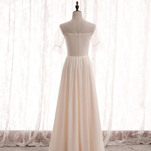 Affordable Champagne Chiffon Bridesmaid Dresses 2020 A-Line Princess Puffy Sleeveless