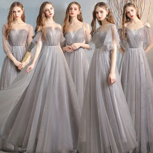 Affordable Grey Bridesmaid Dresses 2020 A Line Princess Backless Sequins Floor Length Long Ruffle