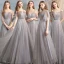 Affordable Grey Bridesmaid Dresses 2020 A-Line / Princess Backless Sequins Floor-Length / Long Ruffle