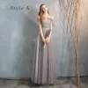 Affordable Grey Bridesmaid Dresses 2020 A-Line / Princess Backless Sequins Floor-Length / Long Ruffle