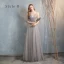 Affordable Grey Bridesmaid Dresses 2020 A-Line / Princess Backless Sequins Floor-Length / Long Ruffle