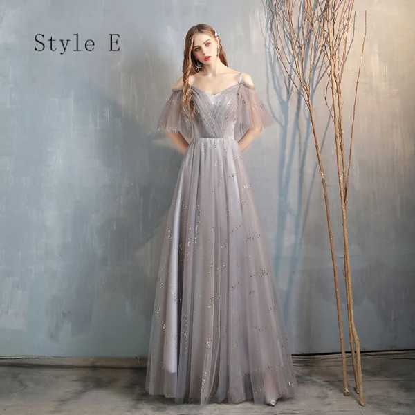 Affordable Grey Bridesmaid Dresses 2020 A-Line / Princess Backless Sequins Floor-Length / Long Ruffle