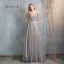 Affordable Grey Bridesmaid Dresses 2020 A-Line / Princess Backless Sequins Floor-Length / Long Ruffle