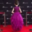 Vintage / Retro Grape Birthday Flower Girl Dresses 2020 A-Line / Princess High Neck Sleeveless Sequins Asymmetrical Cascading Ruffles
