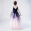Fashion Navy Blue Gradient-Color Blushing Pink Birthday Flower Girl Dresses 2020 A-Line / Princess Shoulders V-Neck Sleeveless Backless Sash Floor-Length / Long Ruffle