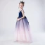 Fashion Navy Blue Gradient-Color Blushing Pink Birthday Flower Girl Dresses 2020 A-Line / Princess Shoulders V-Neck Sleeveless Backless Sash Floor-Length / Long Ruffle