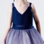 Fashion Navy Blue Gradient-Color Blushing Pink Birthday Flower Girl Dresses 2020 A-Line / Princess Shoulders V-Neck Sleeveless Backless Sash Floor-Length / Long Ruffle