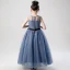 Chic / Beautiful Ink Blue Birthday Flower Girl Dresses 2020 A-Line / Princess Scoop Neck Sleeveless Beading Star Sequins Sash Floor-Length / Long Ruffle