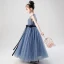 Chic / Beautiful Ink Blue Birthday Flower Girl Dresses 2020 A-Line / Princess Scoop Neck Sleeveless Beading Star Sequins Sash Floor-Length / Long Ruffle