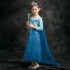 Frozen Costume Pool Blue Birthday Flower Girl Dresses With Shawl 2020 Sheath / Fit See-through Scoop Neck 3/4 Sleeve Appliques Lace Beading Sequins Ankle Length