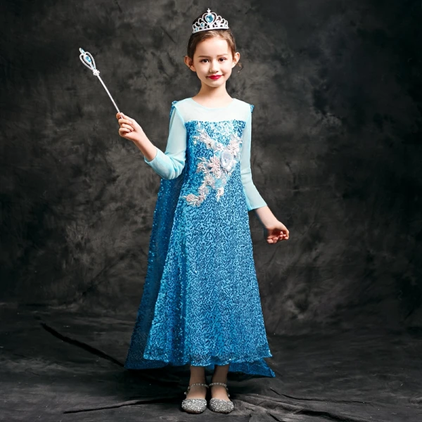 Frozen Costume Pool Blue Birthday Flower Girl Dresses With Shawl 2020 Sheath / Fit See-through Scoop Neck 3/4 Sleeve Appliques Lace Beading Sequins Ankle Length